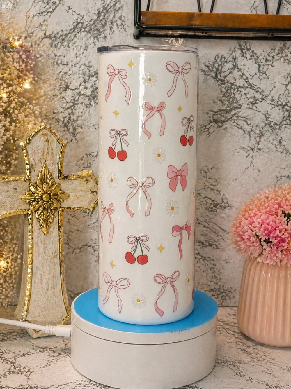 Pink Bow & Cherry Insulated Party Tumbler - Home Party Supplies